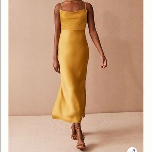 Anthropologie—Cali Satin Charmeuse Midi Dress
Mustard/Gold